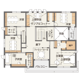【横浜市】家族時間を愉しむ、上質で穏やかな居心地のいい住まい―横浜展示場の間取り図(2階)