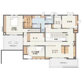 【中巨摩郡昭和町】古き良き日本の美意識と現代的な感性を整えた和モダンテイストの住まい―甲府昭和展示場の間取り図(2階)