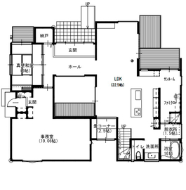 【古河林業の家 小山展示場】回遊性の家事動線・収納充実リアルサイズ展示場＠イオン小山店向かい 駐車場有の間取り図(1階)