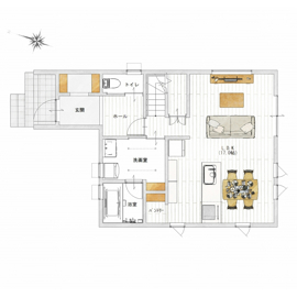 【新潟市中央区】共働き世帯に嬉しいコンパクトな生活動線を叶えたお家の間取り図(1階)