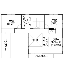 【造作家具が空間を彩る、家族のつながりと光を楽しむ中庭のある家】クラシスホーム緑店モデルハウスBの間取り図(２階)