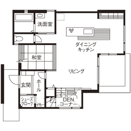 【家族がいつも一緒にいられる、北欧テイストの住空間】クラシスホーム緑店モデルハウスAの間取り図(1階)