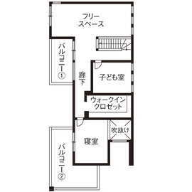 【中庭が広がりを生む、大人モダンな住空間】クラシスホーム春日井店モデルハウスAの間取り図(2階)