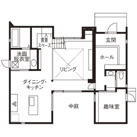 【デザイン性と居心地のよさを兼ね備えたホテルライクな住空間】クラシスホーム長久手店モデルハウスBの間取り図(1階)
