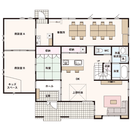 【市原モデルハウス】家づくりは4800パターンからカスタマイズ！ヴィンテージSTYLEの家をご体感くださいの間取り図(1階)