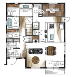 【可児市土田コンセプトモデルハウス】大人かっこいい×ナチュラルテイストのお家の間取り図(1階)