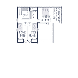 【佐元工務店】木と漆喰の家〈紡〉-Urban-　富沢モデルハウスの間取り図(2階)