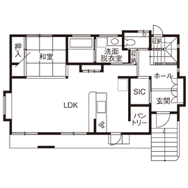 《市原市能満》三上建設モデルハウスの間取り図(1階)
