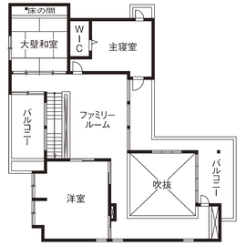 【ロイヤルウッド】岡崎中日展示場CUOLL｜自然と溶け合い生み出す解放感、30年後も美しさが色あせない家の間取り図(2階)