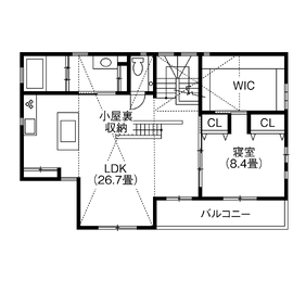 ＼ヴィーヴルモデルハウス／外壁「樹脂サイディング」、室内「ドライウォール工法の塗り壁」に注目の間取り図(2階)