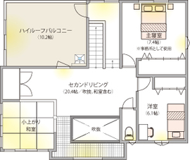 【木暮らし工房サンハウス　五日市中央スタジオ】スキップフロアのある2階建て6階層の家の間取り図(2階)