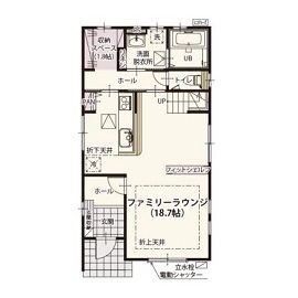 【埼玉県／深谷市原郷／Happy Wood】スマートで快適な暮らしを繋ぐIoT住宅の間取り図(1階)