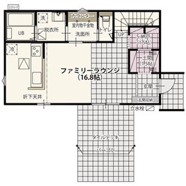 【埼玉県／羽生市大字須影下川田／SODATEL】アウトドアの雰囲気や遊び心を感じられる住まいの間取り図(1階)
