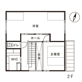 新潟市西区山田モデルハウス｜間接照明が導く奥行きのあるコンパクトハウスの間取り図(２階)