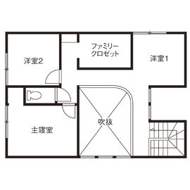 【名古屋市中川区｜オオトリ建設】延床30坪｜名古屋中川モデルハウス＜コンパクトアトリウム＞の間取り図(２階)