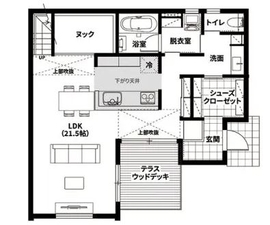 【家族と、悠悠。悠悠ホーム】熊本白藤モデルハウスの間取り図(1階)