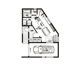 【熊本市東区健軍】共働きファミリー必見！ビルトインガレージと家事ラク動線の家の間取り図(1階)