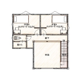 ＼SUUMOで来場予約受付中／【下野市薬師寺/32.06坪】猫と暮らす半平屋の家の間取り図(2階)