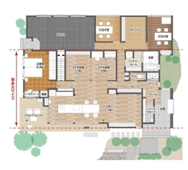 熊本市東区御領｜無垢材・自然素材を使った「木暮らしの家 椛-iroha-」の33坪3LDK平屋の等身大モデルハウスの間取り図(1階)