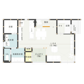 ステーツ埼玉支店 熊谷市円光モデルハウス「コンパクトな居住空間に開放感と機能性を詰め込んだ家」の間取り図(1階)