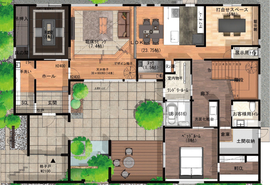 【プラスリッコ・アトリエ博多】「中庭のある平屋の暮らし」の体感モデルハウスの間取り図(1階)