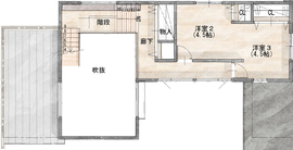 ＼SUUMOで来場予約受付中／【宗像市日の里】スキップフロアや中庭のある平屋のような2階建てモデルハウスの間取り図(2階)