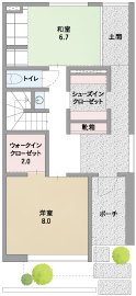 ゼロホーム｜京都南インター展示場「BASE3マチナカ」の間取り図(1階)