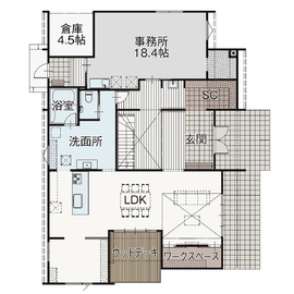アイダ設計　福山展示場の間取り図(1階)