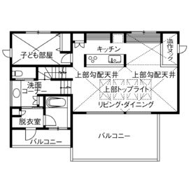 【茅ヶ崎市／ビルドインガレージ／テラス】茅ヶ崎東海岸北モデルハウスIIの間取り図(2階)
