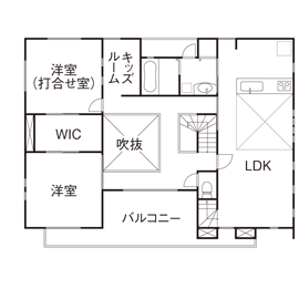 モデルハウスなんば第1 【開放的な吹抜けと2つの空間デザイン　なんば住宅博内】の間取り図(2階)