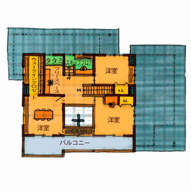 【福工房】上尾展示場｜収納のアイデアが秀逸！家事ラク動線、ウイルスや花粉を持ち込まない工夫も必見の間取り図(２階)