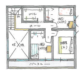 近江八幡市中小森町モデルハウス【おしゃれで性能がいい！暮らし良い家】の間取り図(２階)