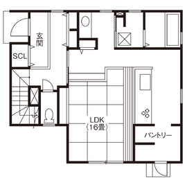 しぜんと繋がるくつろぎの家の間取り図(1階)