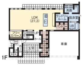 【オールハウジング】よしおかパーク 吉岡展示場　大空間×ビルトインガレージの間取り図(1階)