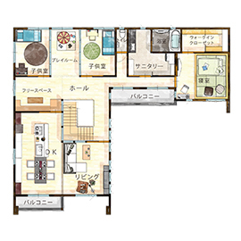 ササキハウス嶋展示場「Dual-Stage」 二つの想いが一つになる玄関共有型二世帯住宅　来場キャンペーン実施の間取り図(２階)