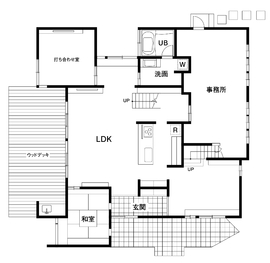 【モダンデザインの平屋スタイル】アクティエ　大府モデルハウスの間取り図(1階)