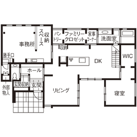 【光あふれる中庭のあるカフェスタイル】岐阜県庁前モデルハウスの間取り図(1階)