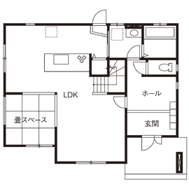 【桑名市｜住生活研究所】スキップフロアのシンプルモダン＆ナチュラルな2階建ての2棟構成＜桑名展示場＞の間取り図(MH棟１階)