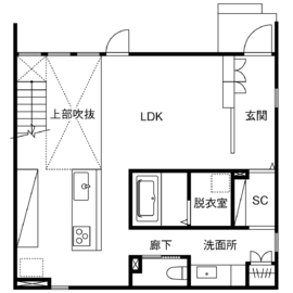 【川越市】BEACON WORKSが創るLCCM住宅－川越モデルハウス－の間取り図(1階)