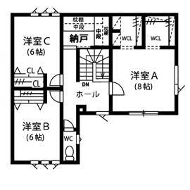 「あ、片付く」札幌市東区/大進ホーム/整理収納アドバイザーと建てる＜ラクいえ＞／新道モデルハウスの間取り図(2階)