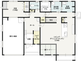『家族だんらんの家』昭和建設久留米インター展示場の間取り図(1階)