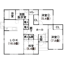 『家族だんらんの家』昭和建設　熊本展示場の間取り図(1階（第3）)