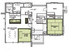 【ヘーベルハウス　和歌山FREX展示場】＠和田川橋バス停すぐ　駐車場有　多彩なシーンを提案する二世帯住宅の間取り図(1階)