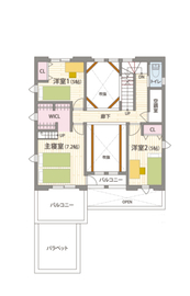 ヤマト住建 住まいのギャラリー姫路店（光と風が通るテラスに囲まれた住まい）の間取り図(2階)