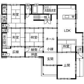【千葉建設】大工の腕がわかる、菰野町で確認できる本格的な日本建築の展示場「モデルハウス」の間取り図(1階)