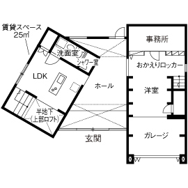 クレバリーホーム城東・新宿【新宿モデルハウス】東京で住む。を追求した豊かな狭小住宅の間取り図(1階)
