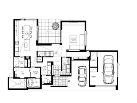 【旭川市 東光 13 条 ファインホーム 】UA値0.20C値0.2の高性能住宅。上質な暮らしを叶えるガレージハウスの間取り図(1階)