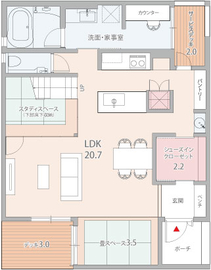 ゼロホーム｜守口展示場「IOTで便利に暮らす　カジラクの家」の間取り図(１階)