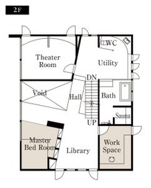 【土屋ホーム北円山モデルハウス】実用性にこだわった構成と緻密な設計で静謐な美しさが際立つ住まいの間取り図(2階)