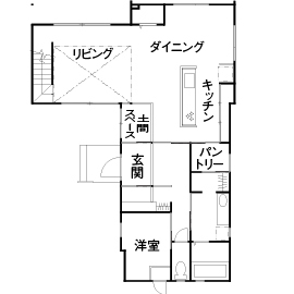 木と漆喰　十津川の家　高槻住宅展示場の間取り図(１階)
